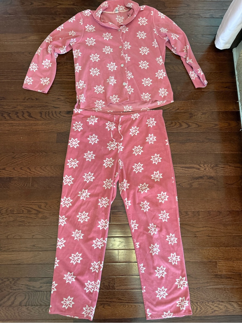 GAP Pink Snowflake Print Fleece Pajama Set